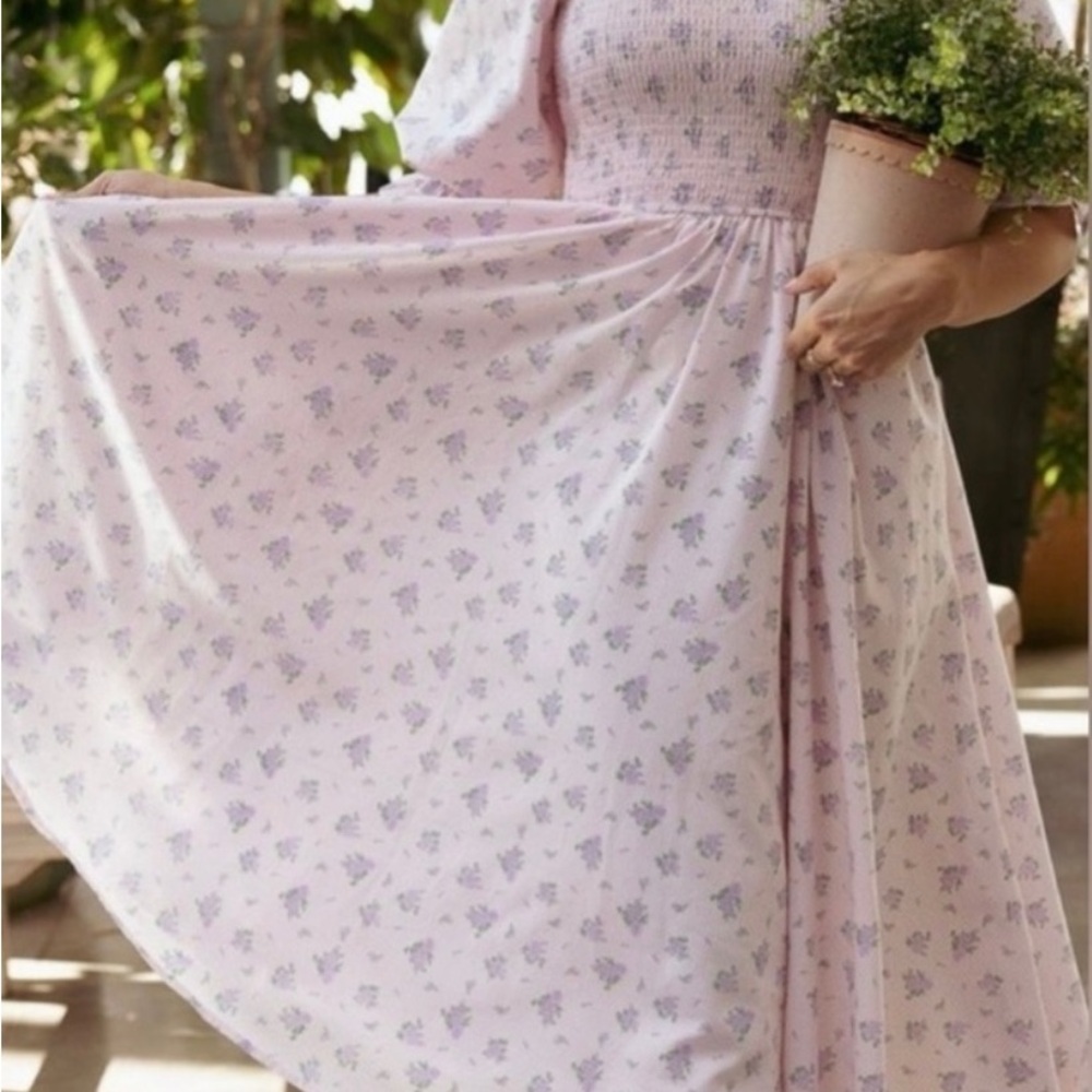 Ivy City Co Pink Floral Smocked Maxi Dress